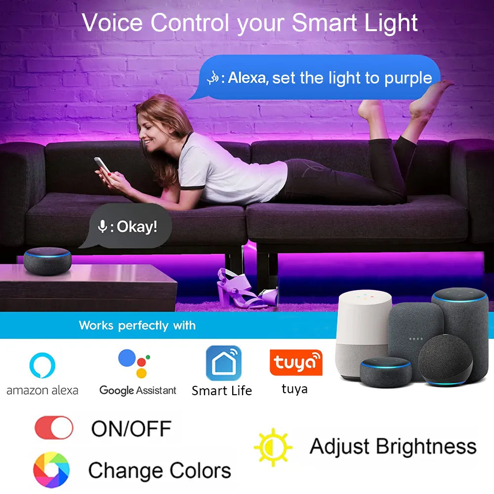 Glow Smart WIFI RGB LED Strip Lights. Work with Alexa/Google Home/Smart Life/Tuya; for Party Room Decor