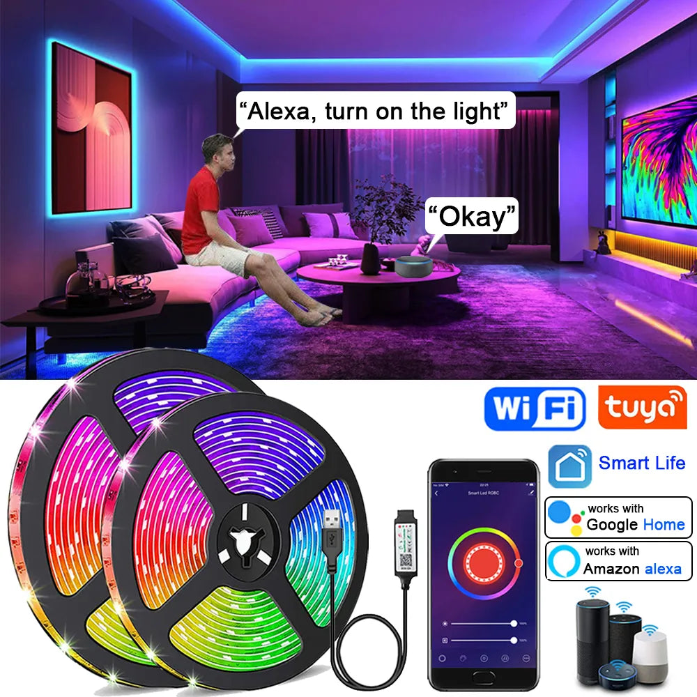 Glow Smart WIFI RGB LED Strip Lights. Work with Alexa/Google Home/Smart Life/Tuya; for Party Room Decor